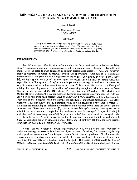 (PDF) Minimizing the average deviation of job completion times about a ...