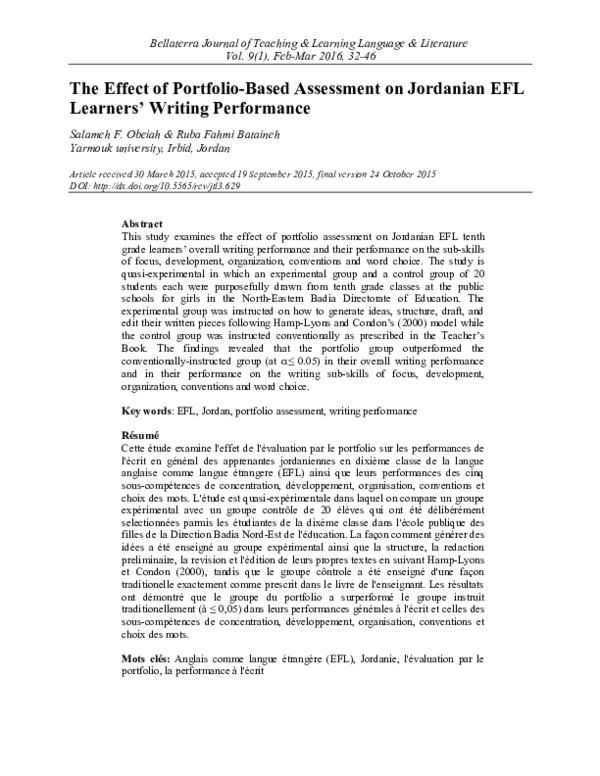 (PDF) The Effect of Portfolio-Based Assessment on Jordanian EFL ...
