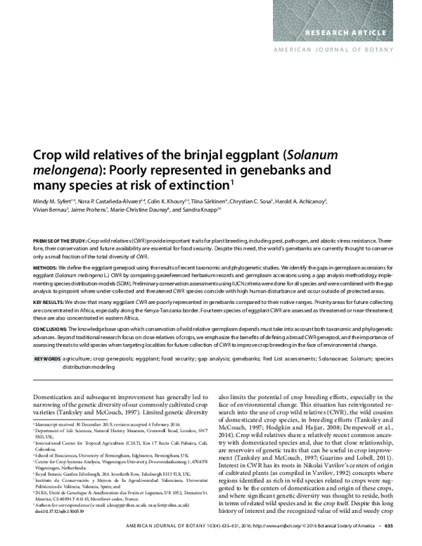 (PDF) Crop wild relatives of the brinjal eggplant (Solanum melongena ...