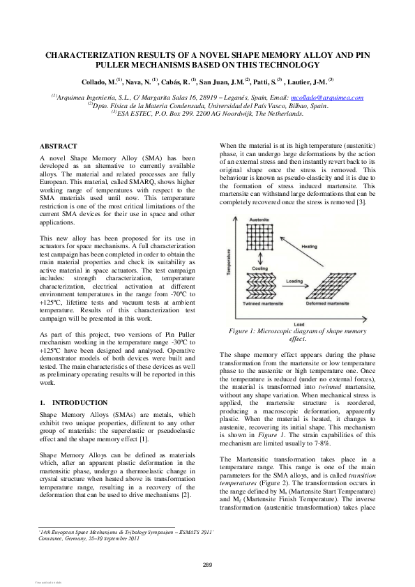 (PDF) Characterization Results of a Novel Shape Memory Alloy