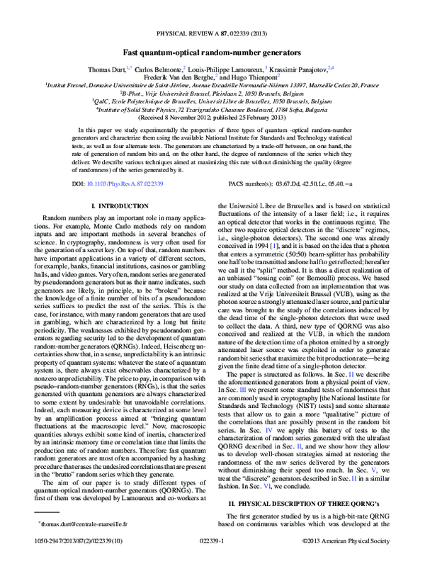 (PDF) Fast quantum-optical random-number generators