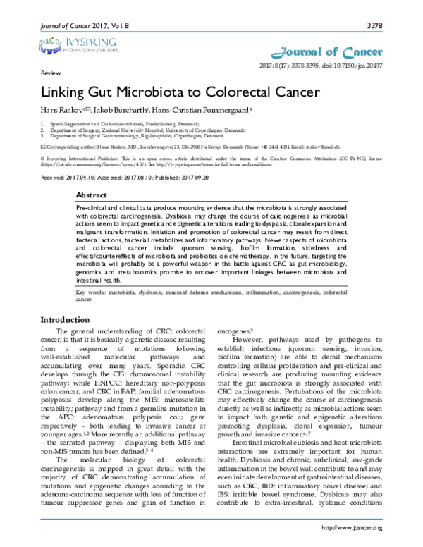 (PDF) Linking Gut Microbiota to Colorectal Cancer