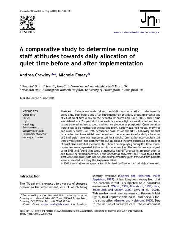 (PDF) A comparative study to determine nursing staff attitudes towards ...