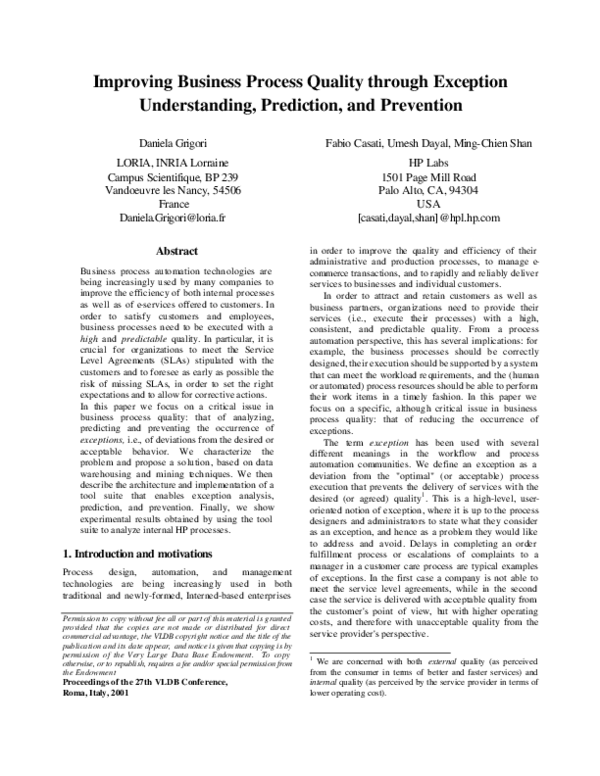 (PDF) Improving business process quality through exception ...