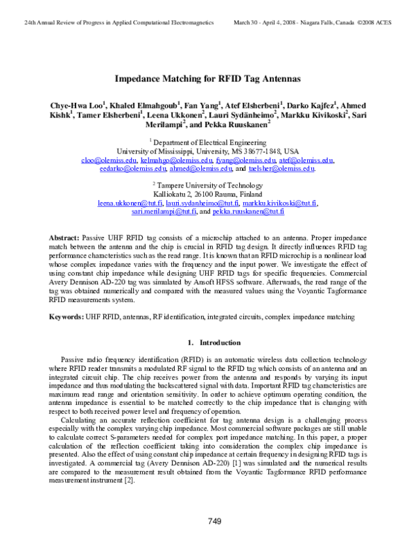 (PDF) Impedance matching for RFID tag antennas