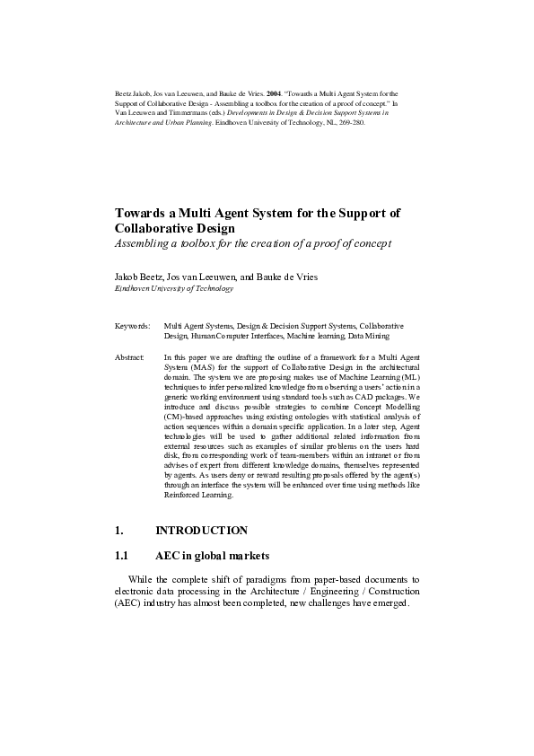 (PDF) Towards a multi agent system for the support of collaborative design