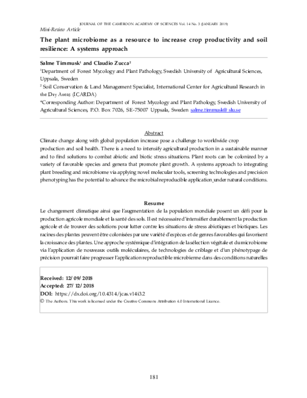 (PDF) The plant microbiome as a resource to increase crop productivity ...