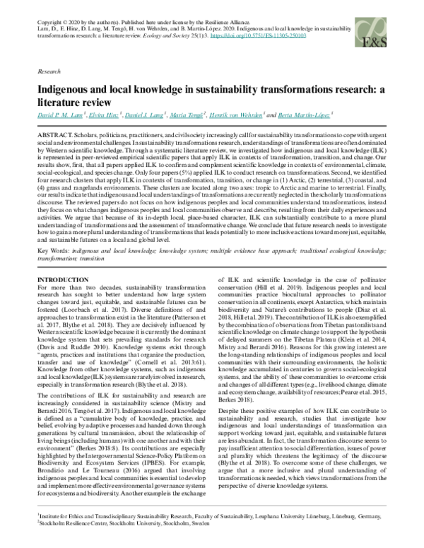 (PDF) Indigenous and local knowledge in sustainability transformations ...