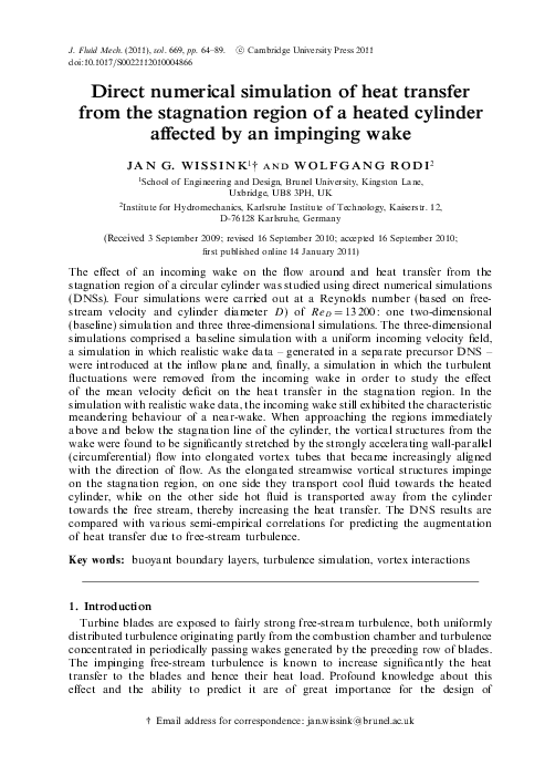 (PDF) Direct numerical simulation of heat transfer from the stagnation ...