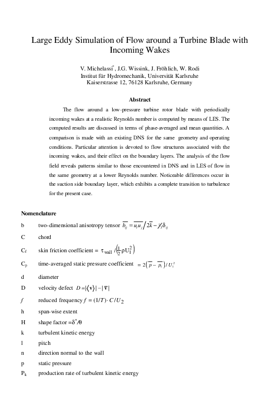 (PDF) Large Eddy Simulation of Flow around a Turbine Blade with ...