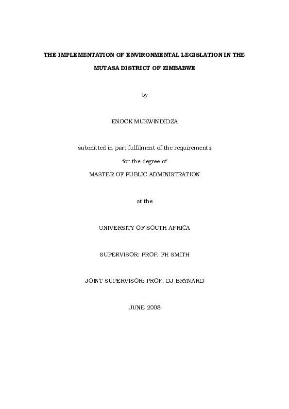 (PDF) The implementation of environmental legislation in the Mutasa district of Zimbabwe Enock