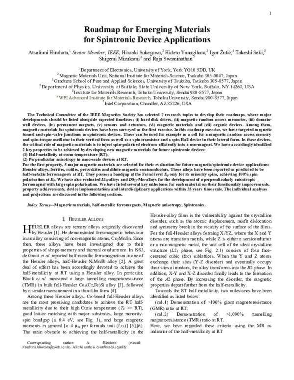 (PDF) Roadmap for Emerging Magnetic Materials for Spintronic Device ...