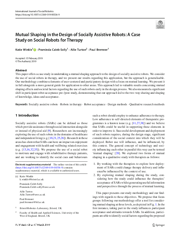(PDF) Mutual Shaping in the Design of Socially Assistive Robots: A Case ...