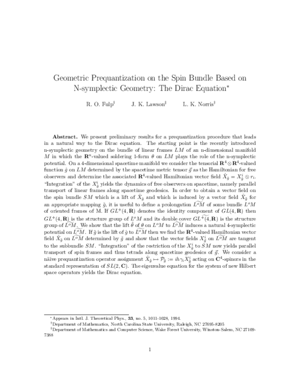 (PDF) Geometric prequantization on the spin bundle based onN-symplectic ...