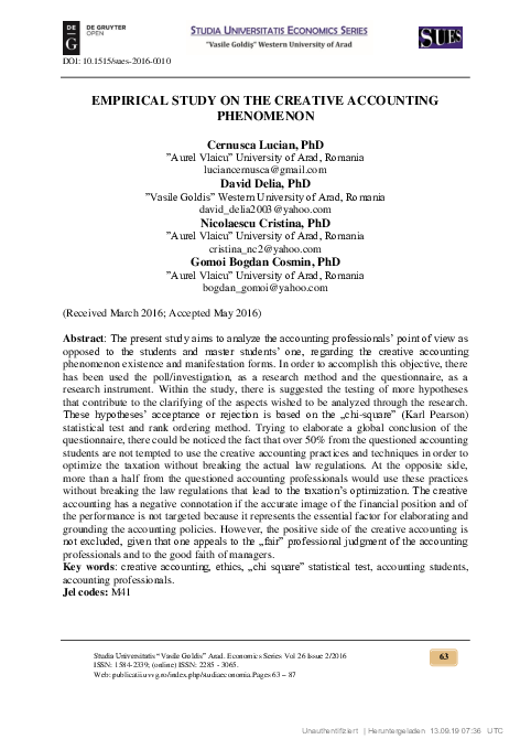 (PDF) Empirical Study on the Creative Accounting Phenomenon