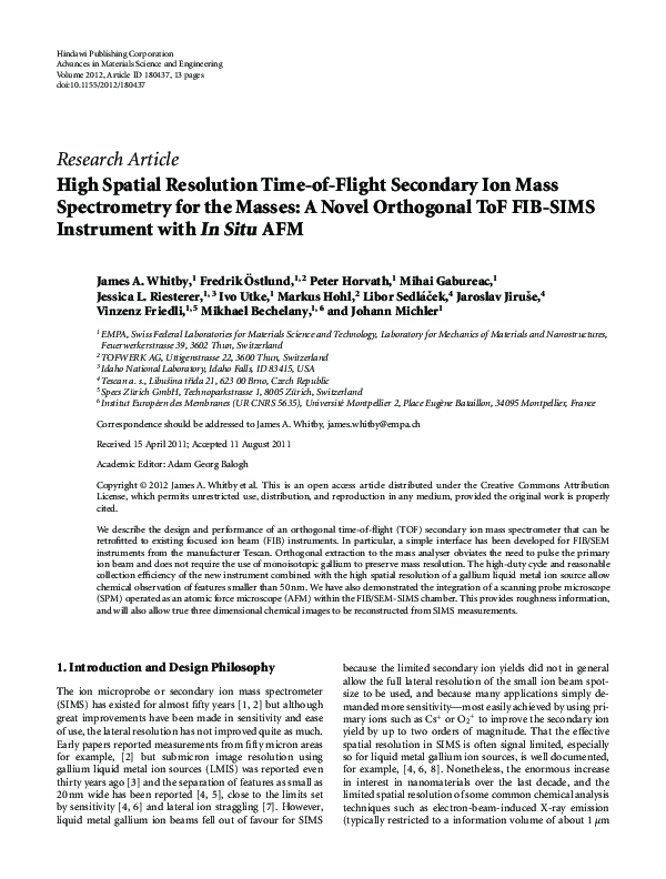 (PDF) High Spatial Resolution Time-of-Flight Secondary Ion Mass ...