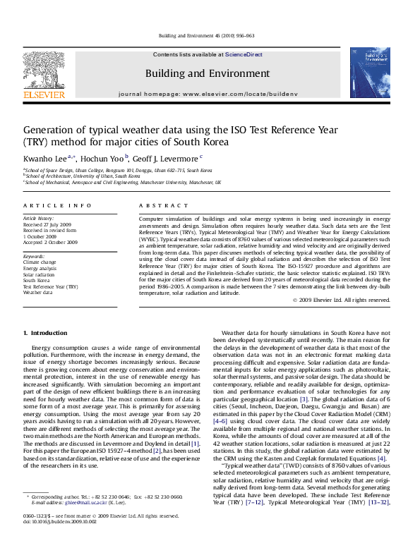 (PDF) Generation of typical weather data using the ISO Test Reference ...