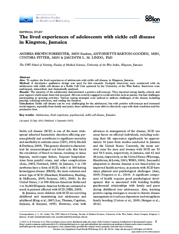 (PDF) The lived experiences of adolescents with sickle cell disease in ...
