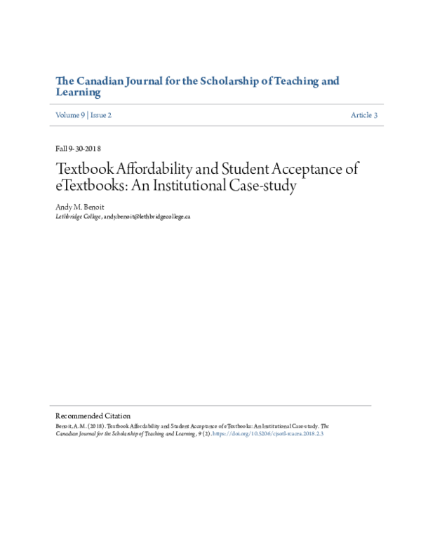 (PDF) Textbook Affordability and Student Acceptance of eTextbooks: An ...