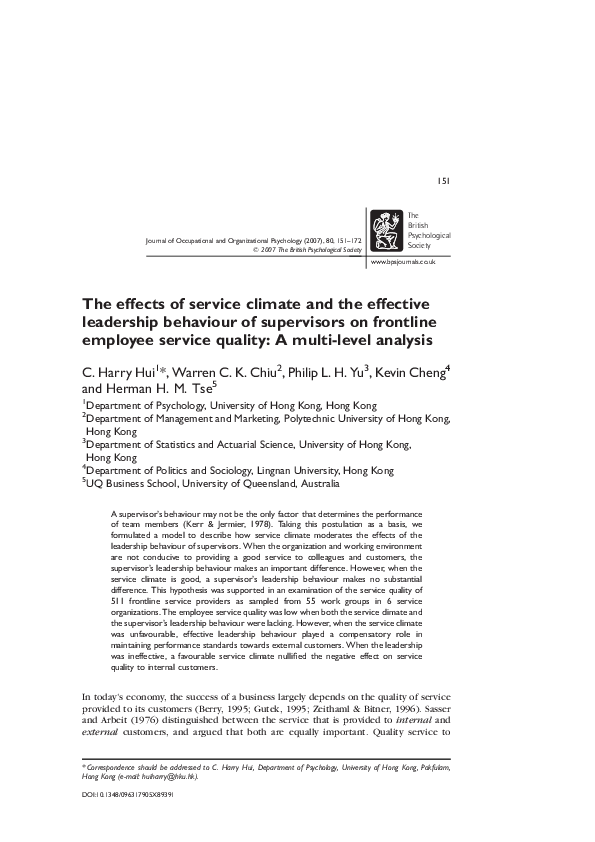 (PDF) The Effects of Service Climate and the Effective Leadership ...