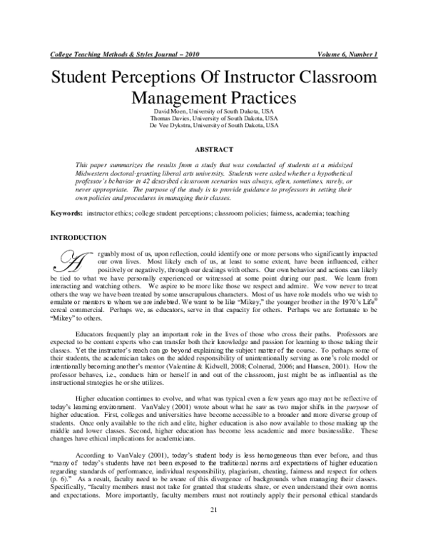 (PDF) Student Perceptions Of Instructor Classroom Management Practices