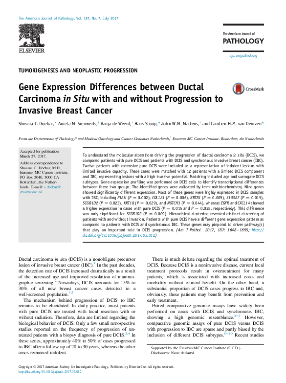 (PDF) Gene Expression Differences between Ductal Carcinoma in Situ with ...