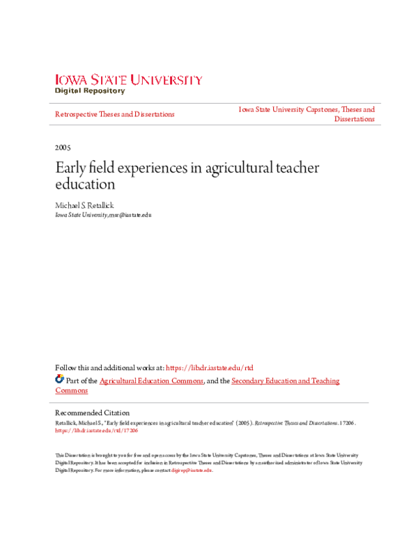 (PDF) Early field experiences in agricultural teacher education