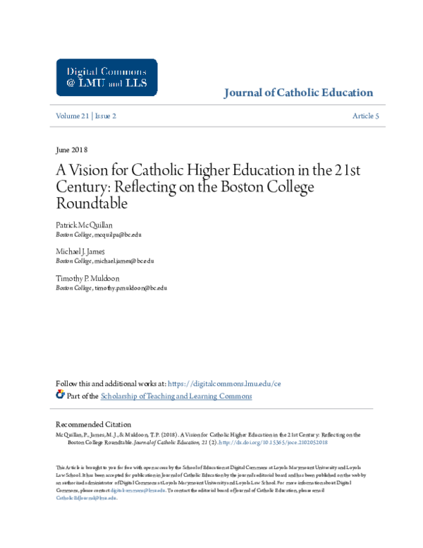 (PDF) A Vision for Catholic Higher Education in the 21st Century ...