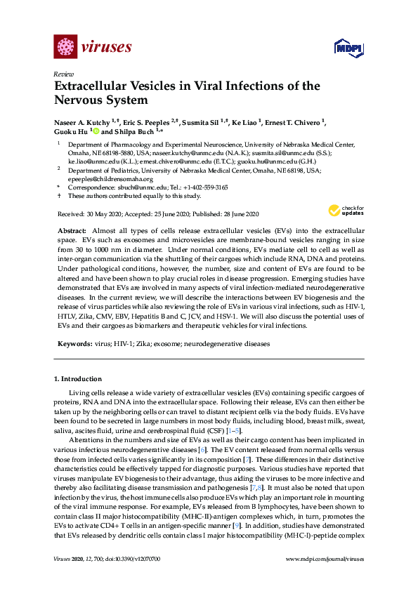 (PDF) Extracellular Vesicles in Viral Infections of the Nervous System