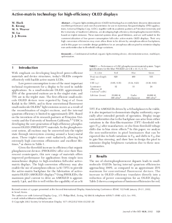 (PDF) Active-matrix technology for high-efficiency OLED displays
