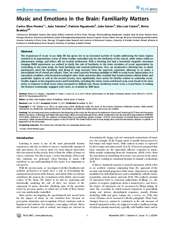 (PDF) Music and Emotions in the Brain: Familiarity Matters