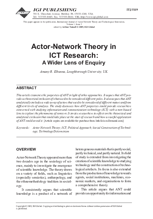 (PDF) Actor-Network Theory in ICT Research