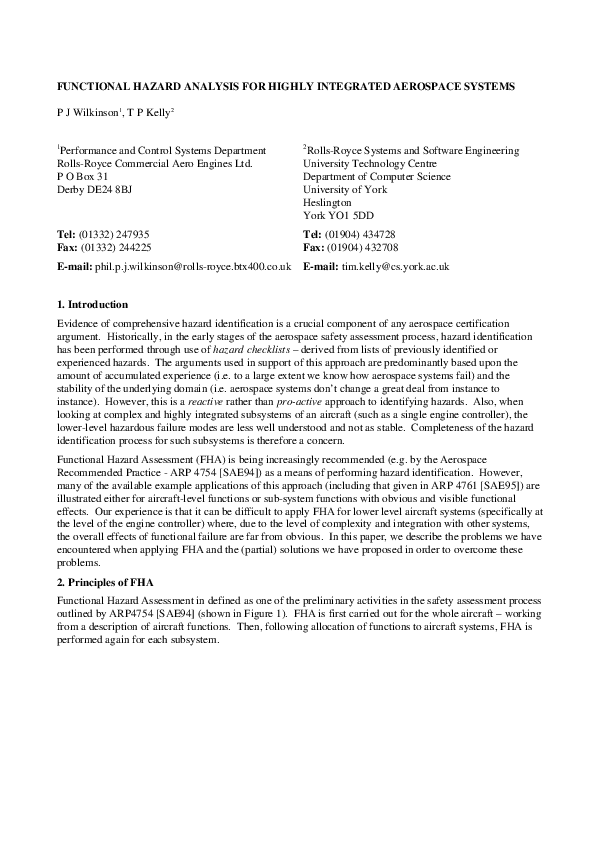 (PDF) Functional hazard analysis for highly integrated aerospace systems