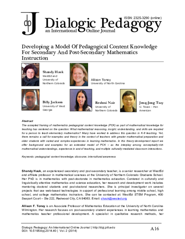 (PDF) Developing a model of pedagogical content knowledge for secondary ...