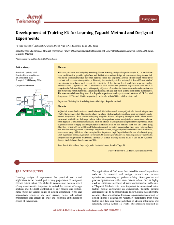 (PDF) Development of Training Kit for Learning Taguchi Method and ...