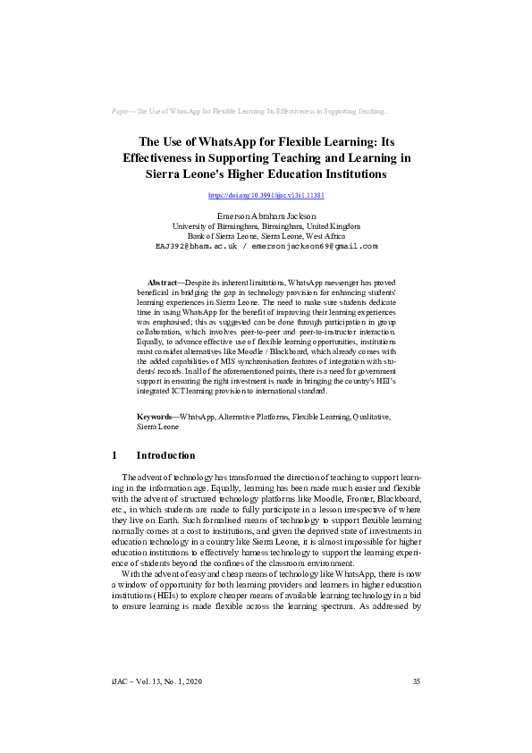 (PDF) The Use of WhatsApp for Flexible Learning: Its Effectiveness in ...