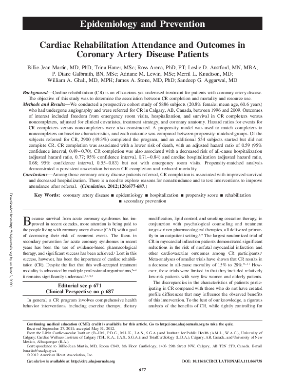 (PDF) Cardiac Rehabilitation Attendance and Outcomes in Coronary Artery ...