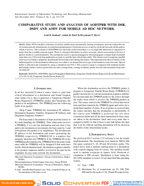 (PDF) COMPARATIVE STUDY AND ANALYSIS OF AODTPRR WITH DSR, DSDV AND AODV ...