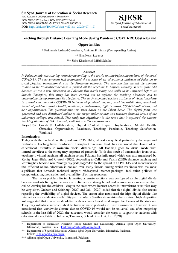 (PDF) Teaching through Distance Learning Mode during Pandemic COVID-19 ...