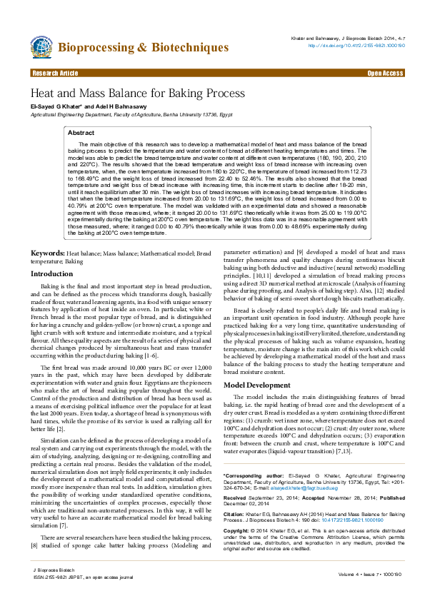 (PDF) Heat and Mass Balance for Baking Process