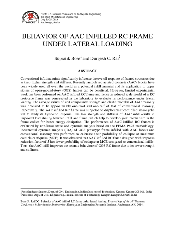 (PDF) Behavior of AAC Infilled RC Frame Under Lateral Loading
