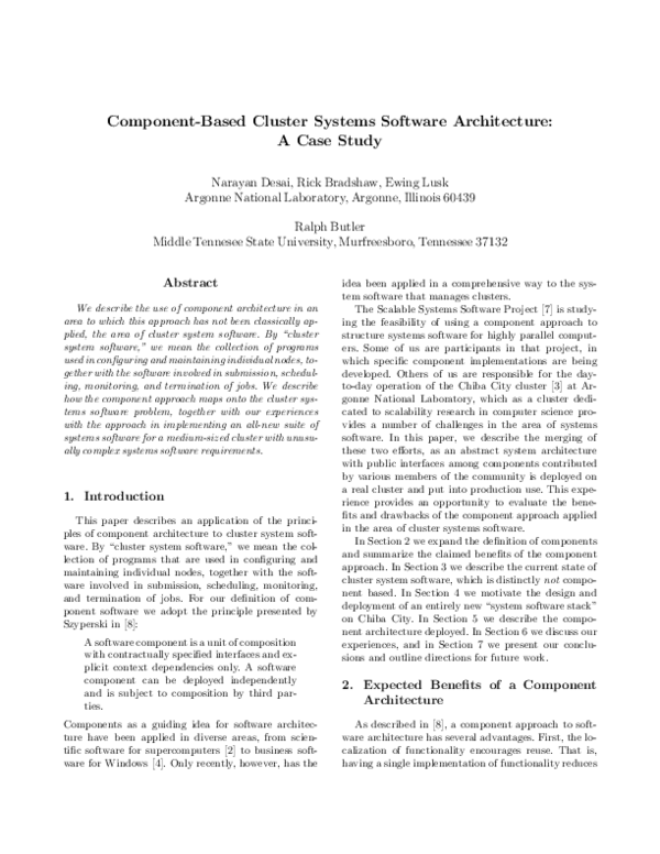 (PDF) Component-based cluster systems software architecture a case study