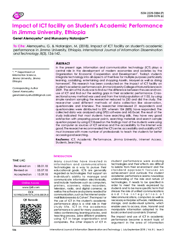 (PDF) Impact of ICT facility on Student's Academic Performance in Jimma ...