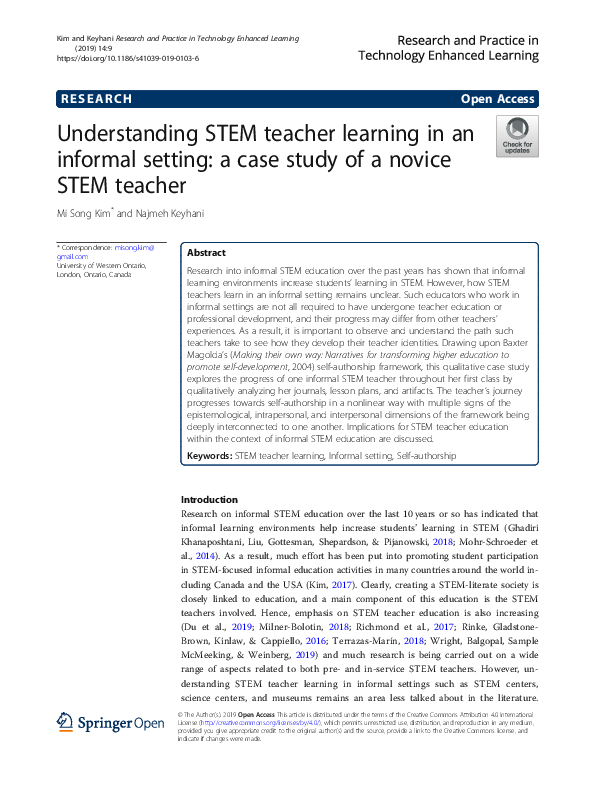 (PDF) Understanding STEM teacher learning in an informal setting: a ...