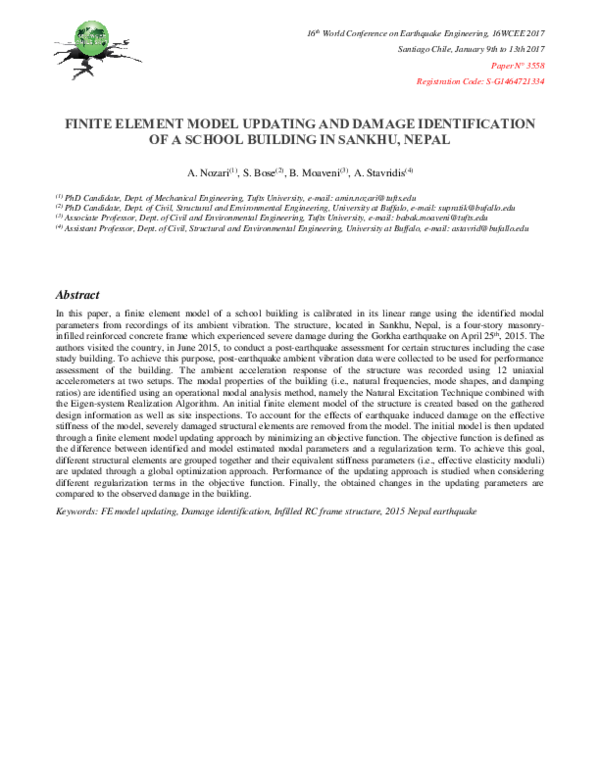 (PDF) FINITE ELEMENT MODEL UPDATING AND DAMAGE IDENTIFICATION OF A ...