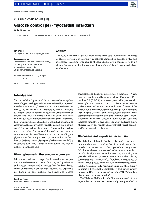 (PDF) Glucose control perimyocardial infarction geoffrey braatvedt