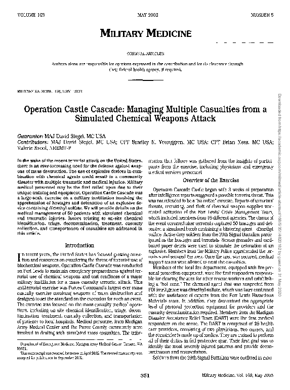 (PDF) Operation Castle Cascade: managing multiple casualties from a ...