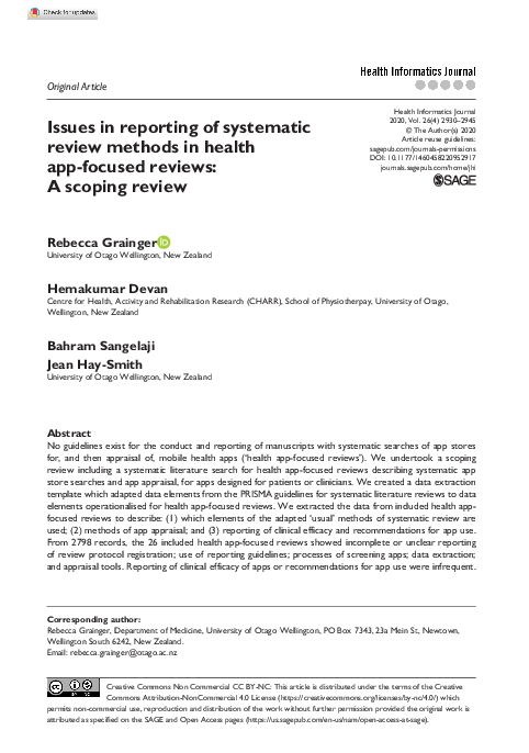 (PDF) Issues in reporting of systematic review methods in health app ...