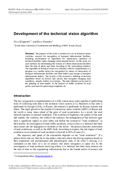 (PDF) Development of the technical vision algorithm