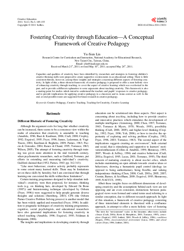 (PDF) Fostering Creativity through Education – A Conceptual Framework ...